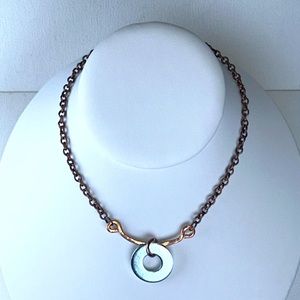 Hand Crafted Hammered Solid Copper Curved Bar & Steel Disk Centerpiece Necklace